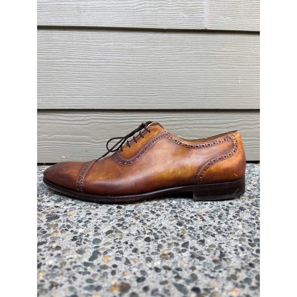 Magnanni 19099 Mens Cognac Hand Painted Leather Cap Toe Brogue Oxfords Size 11 M - Picture 3 of 10
